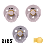 BIBS Colour Sutter med navn str2, 2 Dusky Lilac, 1Fossil Grey, Runde latex
